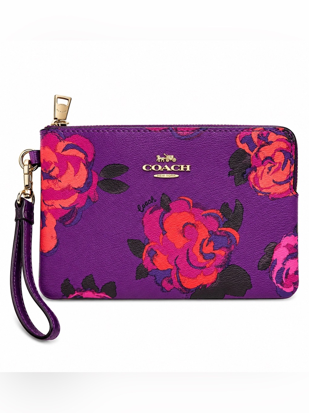 NEW Coach Purple Floral Wristlet